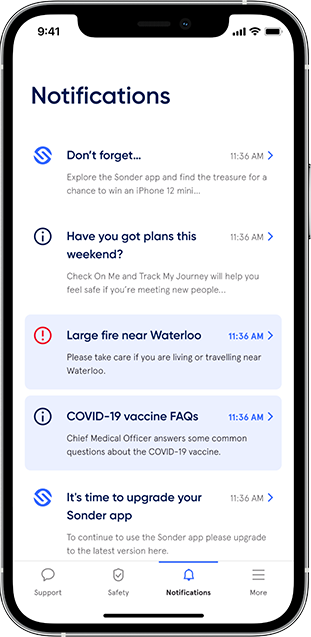 Sonder notification list iOS